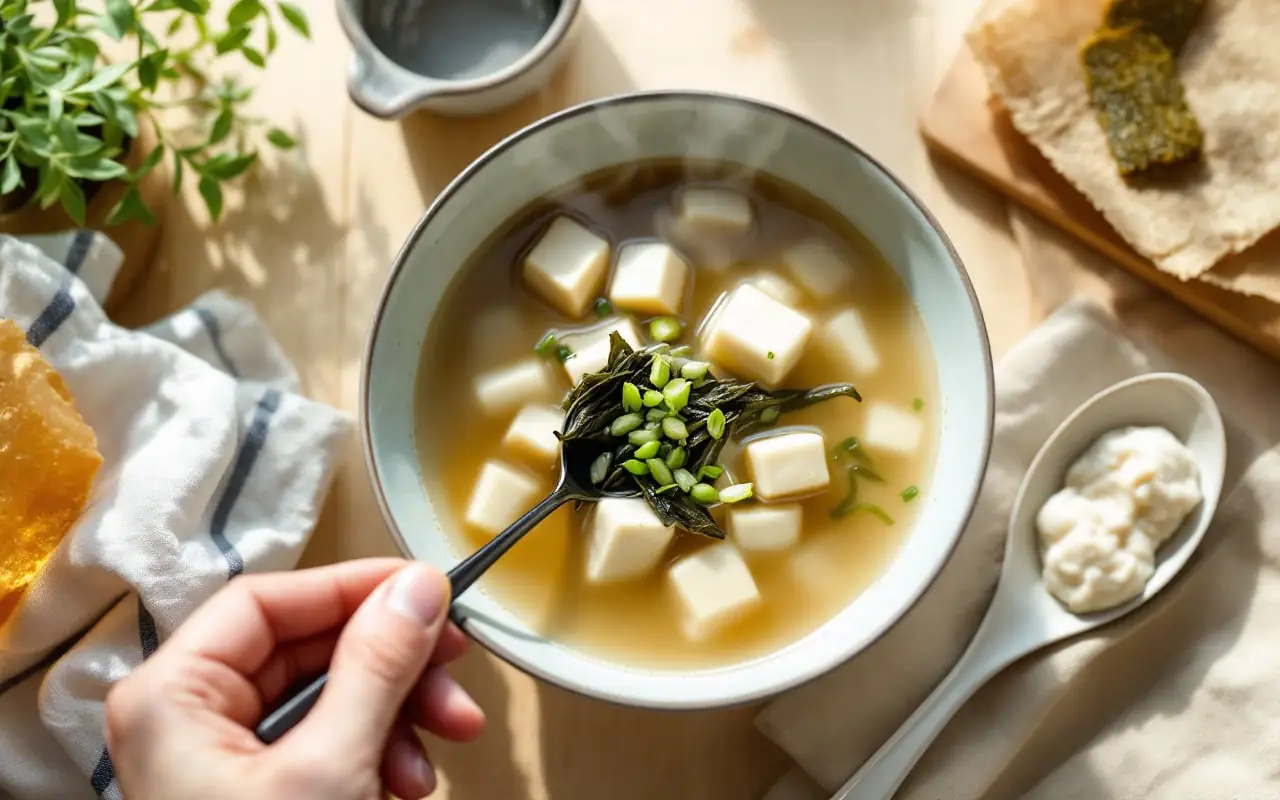 Miso soup recipe with homemade dashi, tofu and wakame